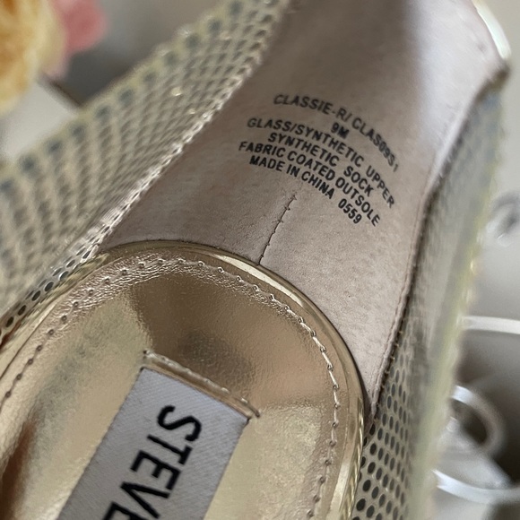 Steve Madden Metallic Gold Sparkling Heels Pointed Toe Rhinestone Clear Pumps - Picture 7 of 11